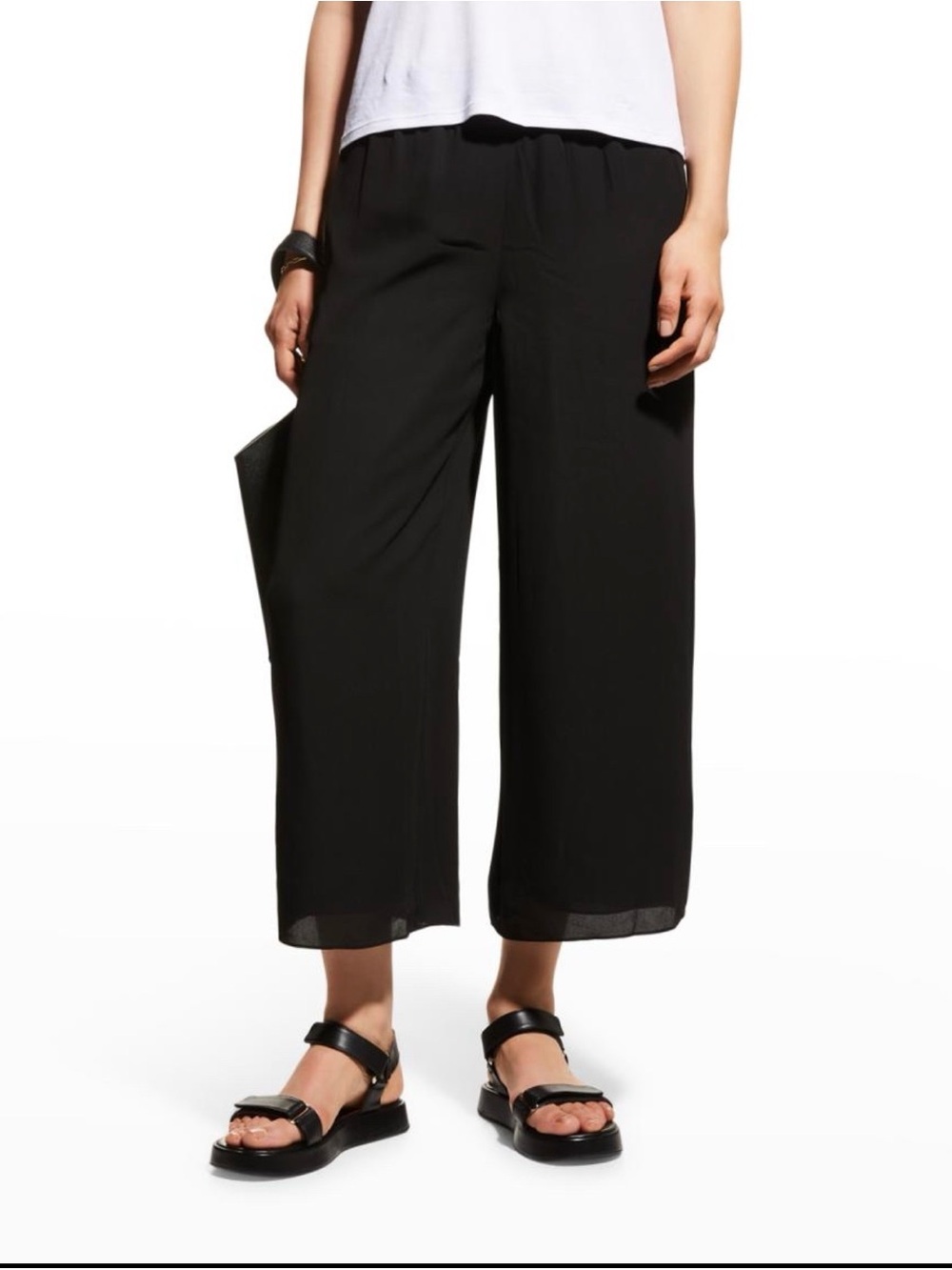 NWT Theory easy wide pull on pant recycled, Georgette, black size medium